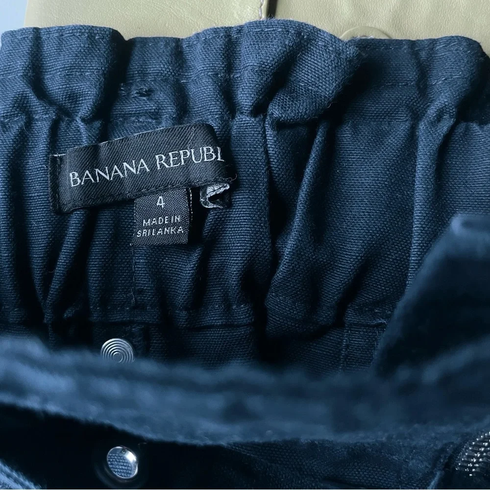 Banana Republic Hyper Navy Linen Blend Paperbag Pant Size 4 EUC